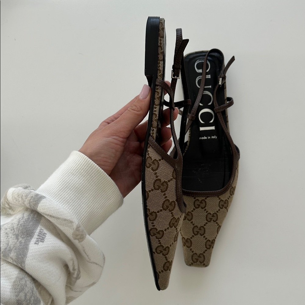 Gucci Beige Monogram Slingback Flats - Picture 8 of 13